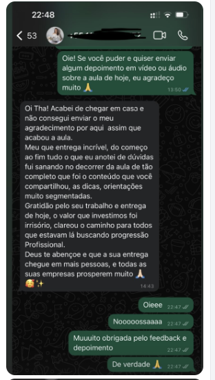 Depoimento de aluno 2 no WhatsApp