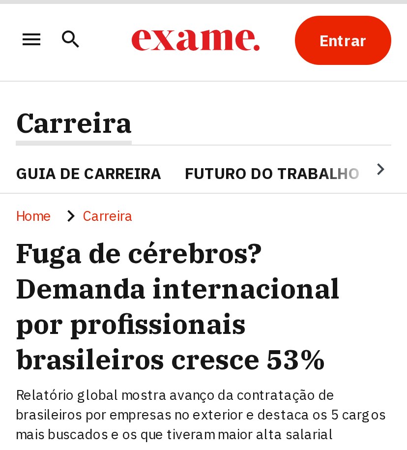 Print da reportagem do Exame de 16/03/2026