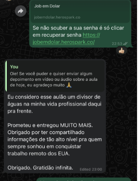 Depoimento de aluno 3 no WhatsApp